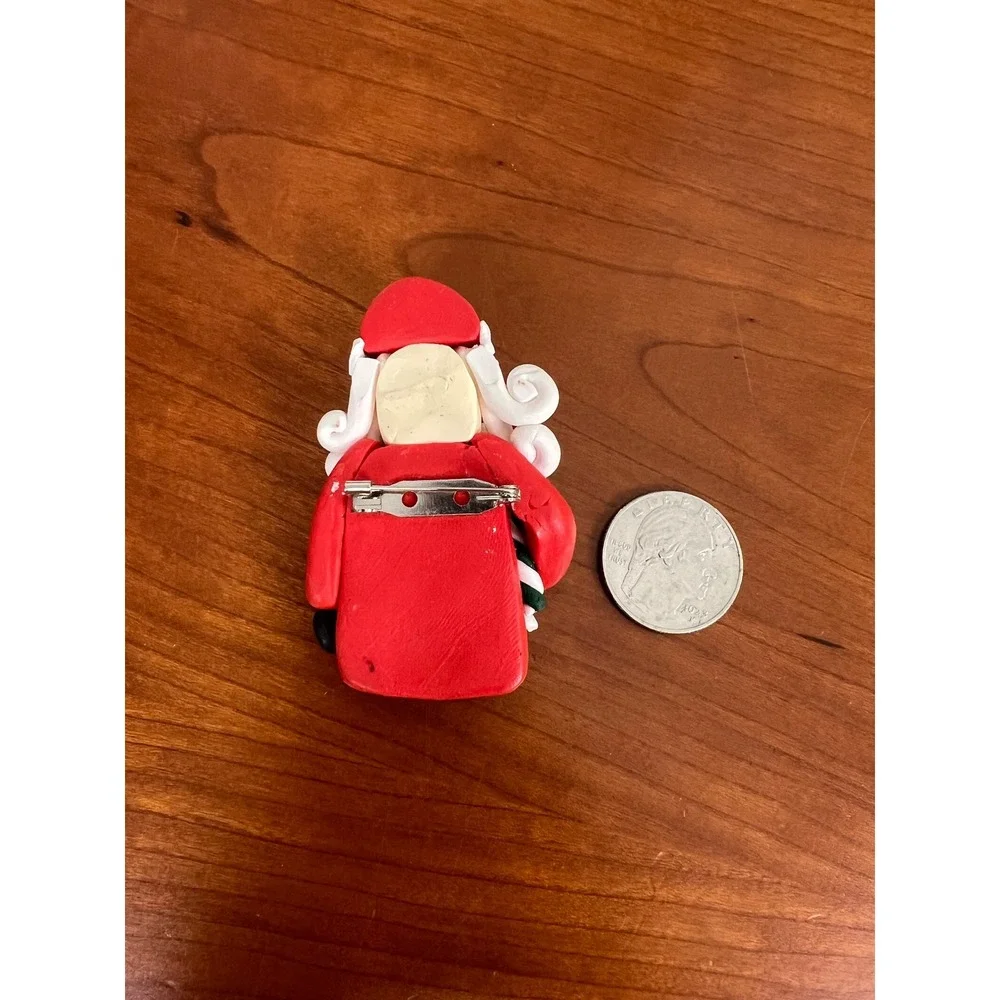 Vintage Handmade Polymer Clay Santa Claus Christmas Brooch Pin Holiday Folk Art